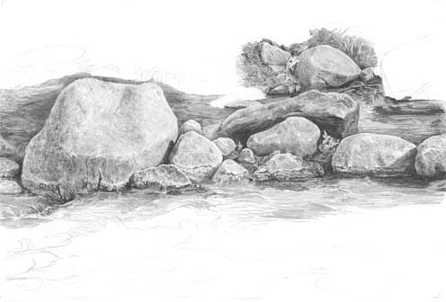 Drawing Rocks tutorial - completed drawing